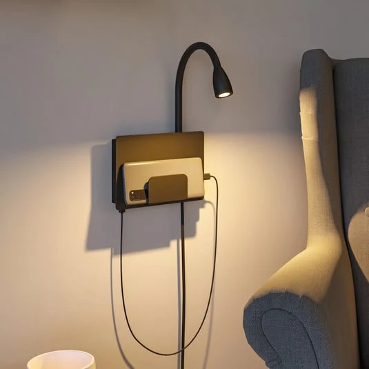Aplique de pared LED USB Paulmann Halina, brazo flexible negro