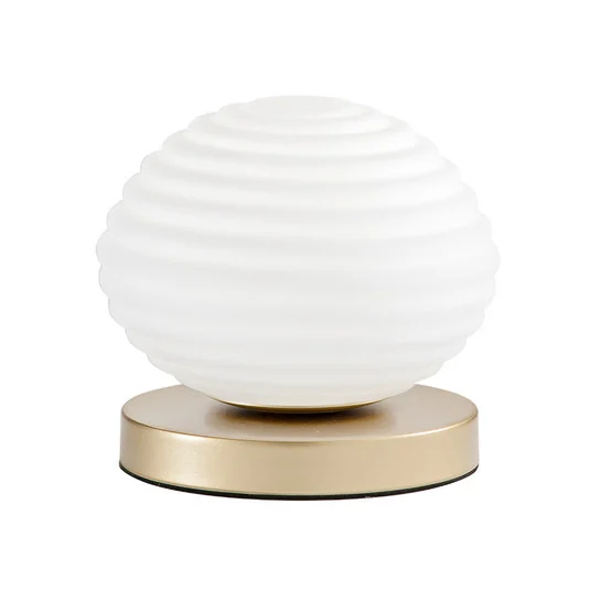 Lámpara de mesa Ripple, dorado/opal, Ø 18 cm