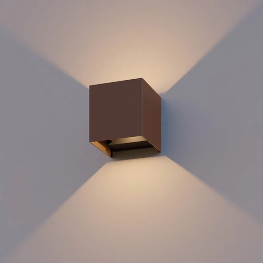 Calex Aplique LED para exterior Cube, arriba/abajo, altura 10 cm, marrón óxido