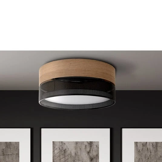 Nicol plafón, negro, aspecto madera, Ø 50 cm, 4 x E27