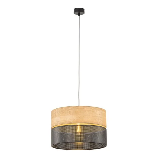 Nicol lámpara colgante, negro/efecto madera, Ø 38 cm, 1 luz, 1 x E27