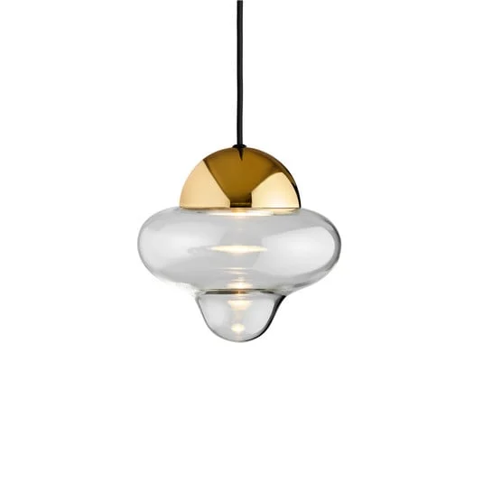 Lámpara colgante LED Nutty, transparente/dorada, Ø 18,5 cm, cristal