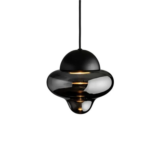 Lámpara colgante LED Nutty, gris humo / negro, Ø 18,5 cm, cristal