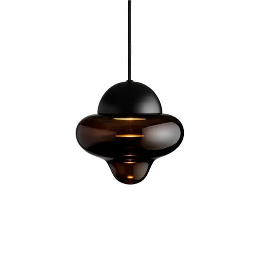 Lámpara colgante LED Nutty, marrón/negro, Ø 18,5 cm, cristal