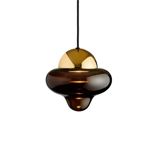 Lámpara colgante LED Nutty, marrón/dorado, Ø 18,5 cm, cristal