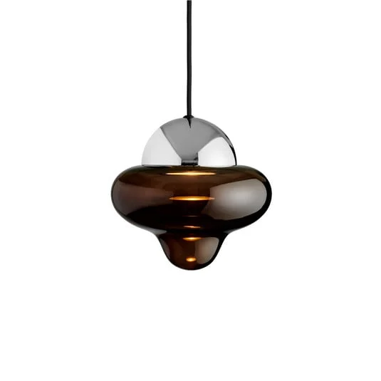 Lámpara colgante LED Nutty, marrón/cromado, Ø 18,5 cm, cristal