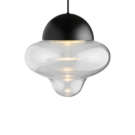 Lámpara colgante LED Nutty XL, transparente/negra, Ø 30 cm, cristal