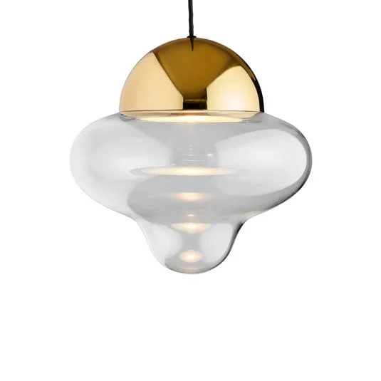 Lámpara colgante LED Nutty XL, transparente/dorada, Ø 30 cm, cristal