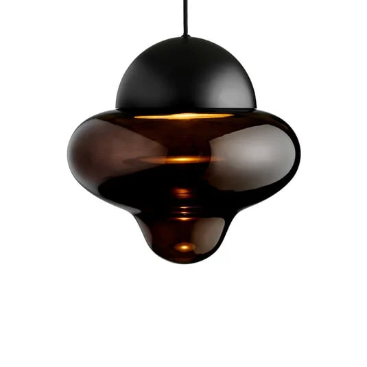 Lámpara colgante LED Nutty XL, marrón/negro, Ø 30 cm, cristal