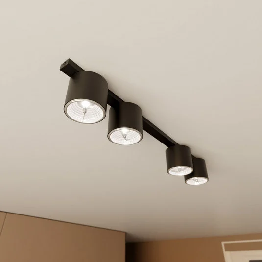 Plafón Nano, negro, 4 luces, metal