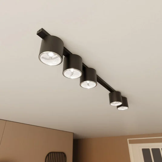 Plafón Nano, negro, 5 luces, metal