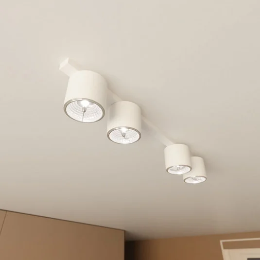 Plafón Nano, blanco, 4 luces, metal