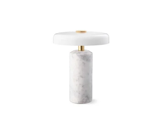 Trip LED lámpara de mesa recargable, blanco / blanco, mármol, vidrio, IP44