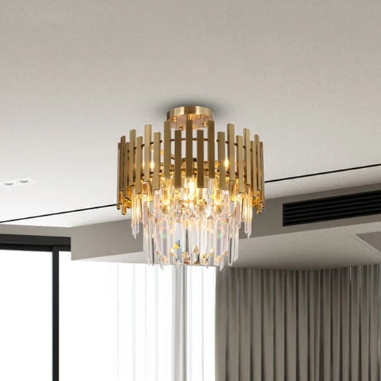 Lámpara de techo Aspen, metal dorado, cristales, Ø 45 cm
