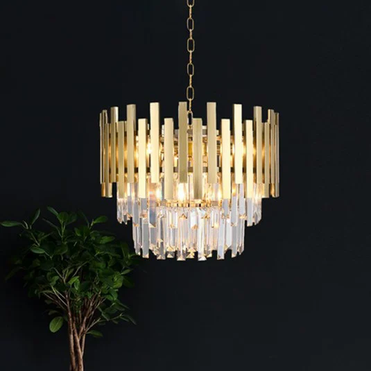 Lámpara colgante Aspen metal dorado cristales de vidrio, altura 30 cm