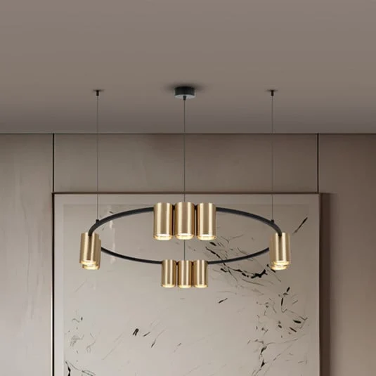 Lámpara colgante Genesis, aluminio, negro/dorado, 10 x GU10, Ø 60 cm