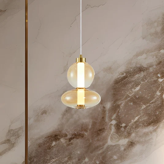 Lámpara colgante LED Daphne, cristal ámbar transparente, altura 28 cm
