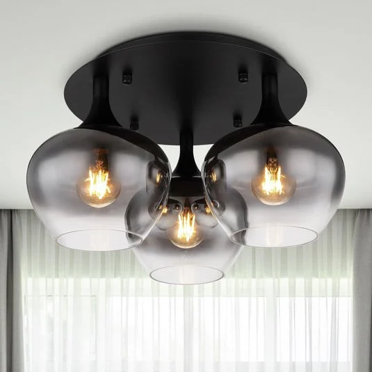 Plafón Maxy, Ø 45 cm, gris humo, cristal, 3 luces.