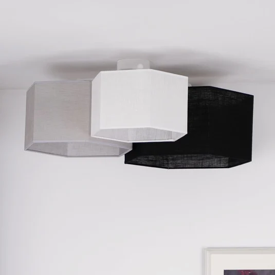 Lámpara de techo Euluna Emil, textil negro/gris/blanco, 3 luces