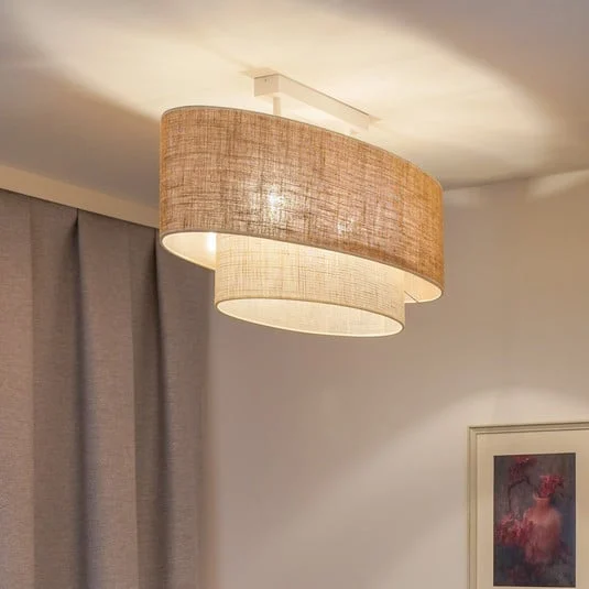 Lámpara de techo Boho, marrón/beige, 80 cm de largo, de tela