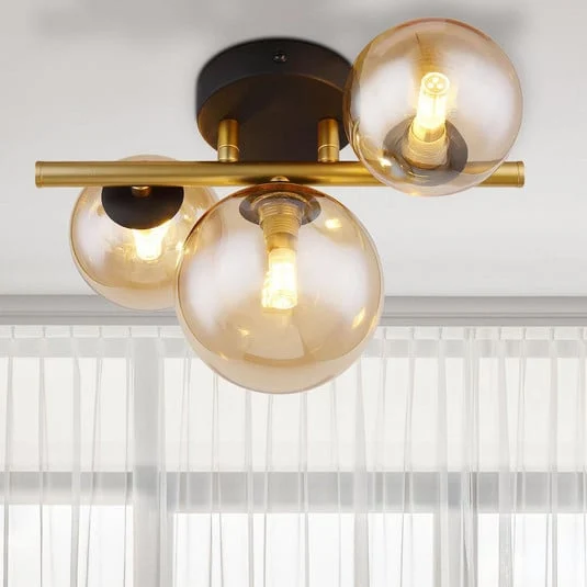 Riha Plafón LED, ámbar, longitud 28,5 cm, 3 luces, cristal