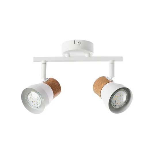 Moka downlight de techo, longitud 30 cm, blanco/marrón, corcho 2 luces
