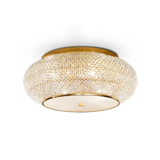 Plafón Pasha de IDEAL LUX, color dorado, cristal, Ø 55 cm