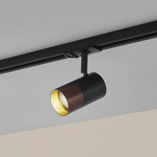 Lindby Linaro foco de riel, GU10, Ø 6 cm, negro/marrón