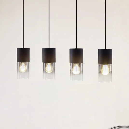Lámpara colgante Svante de Lindby, 4 luces, negra, cristal, 85 cm