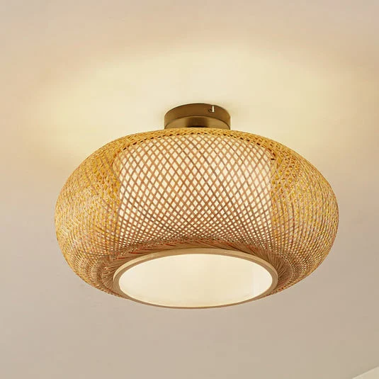 Plafón Romaine de Lindby, bambú, natural/blanco, Ø 50 cm