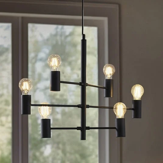 Lucande lámpara colgante Aidas, negro, metal, 6 luces