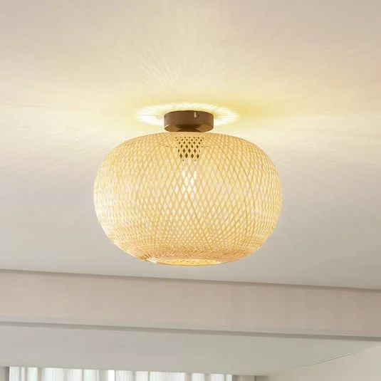 Plafón Lindby Kessia, bambú natural, Ø 40 cm