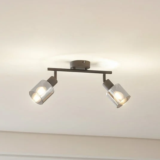 Plafón Netty de Lindby, 2 luces, gris, cristal