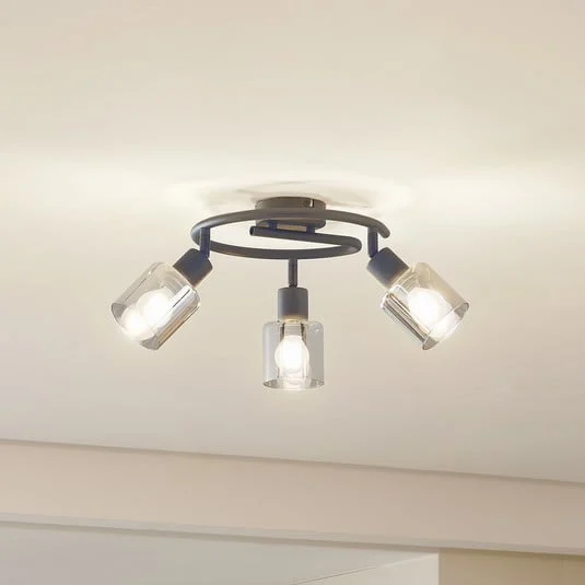 Plafón Lindby Netty, gris, 3 luces, cristal