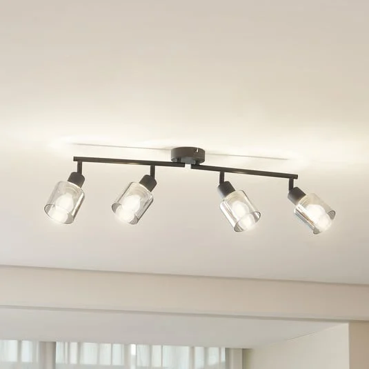 Plafón Netty de Lindby, 4 luces, gris, cristal