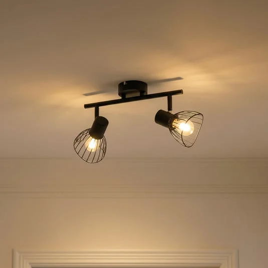 Plafón Lindby Piena, negro, 2 luces, metal, 39 cm