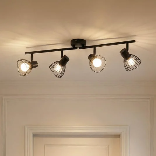 Plafón Lindby Piena, negro, 4 luces, metal, 70 cm