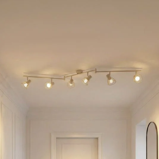 Plafón Lindby Piena, beige, 6 luces, metal, 150 cm
