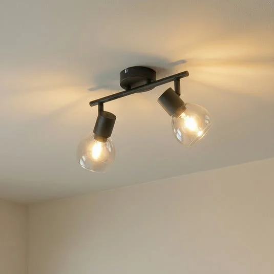 Plafón Pendura de Lindby, 2 luces, negro, cristal