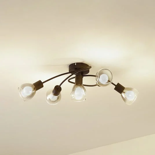 Lindby Pendura plafón, 5 luces, negro, cristal