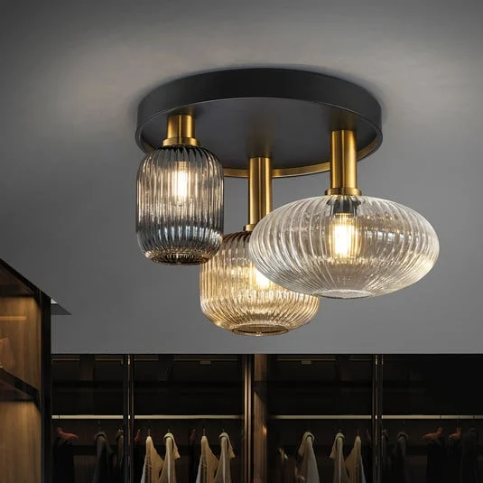 Plafón Norma, Ø 56 cm, 3 luces, negro/latón, cristal