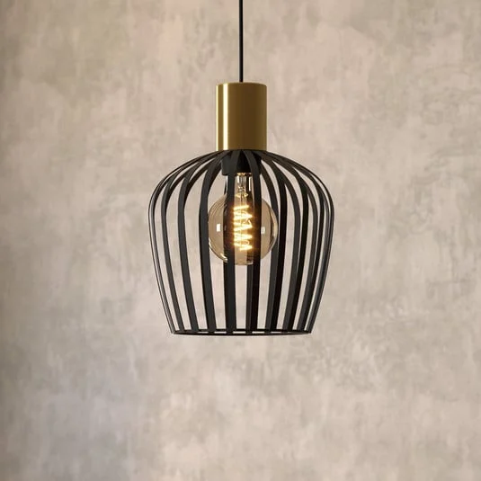 Lámpara colgante Empoli, Ø 20 cm, negro/color latón, acero