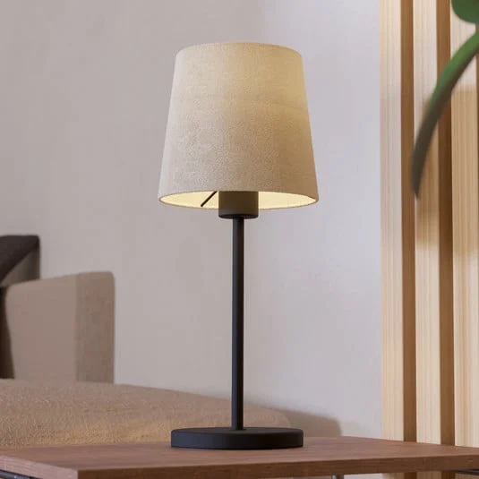 Lámpara de mesa Febres, altura 44 cm, blanco y negro, acero y tela