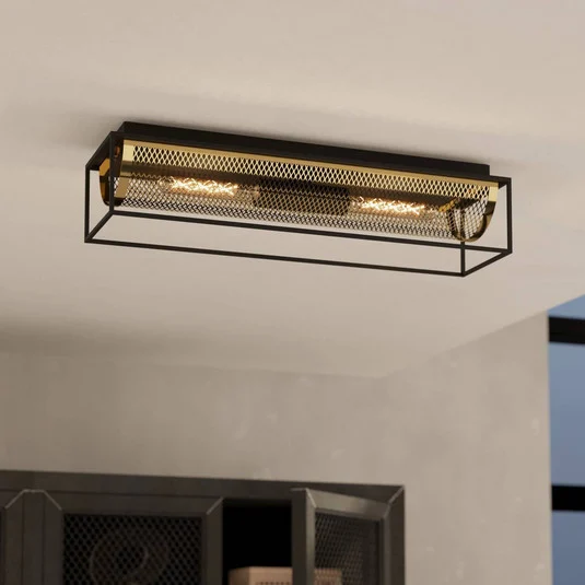 Plafón Nohales, longitud 64 cm, negro/latón, 2 luces.