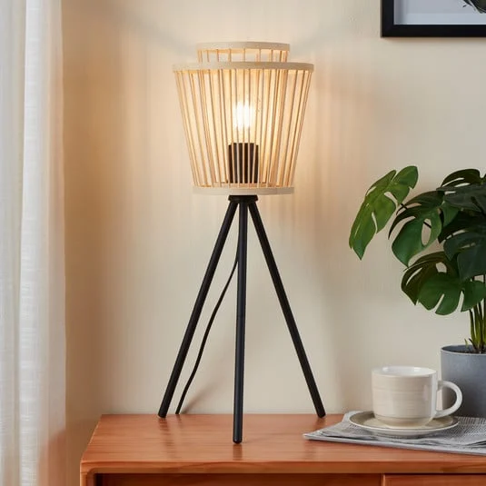 Hykeham lámpara de mesa, altura 57 cm, natural/negro, bambú