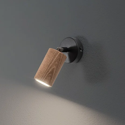 Nise aplique de pared, 1 luz, acero negro, madera
