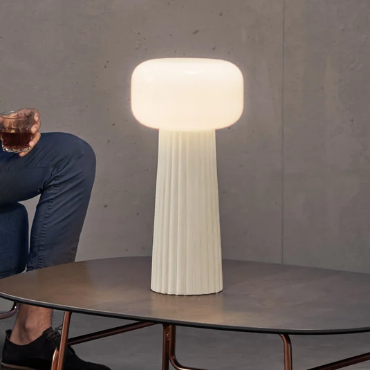 Lámpara de mesa Faro, cristal, plástico, portalámpara E27, blanco