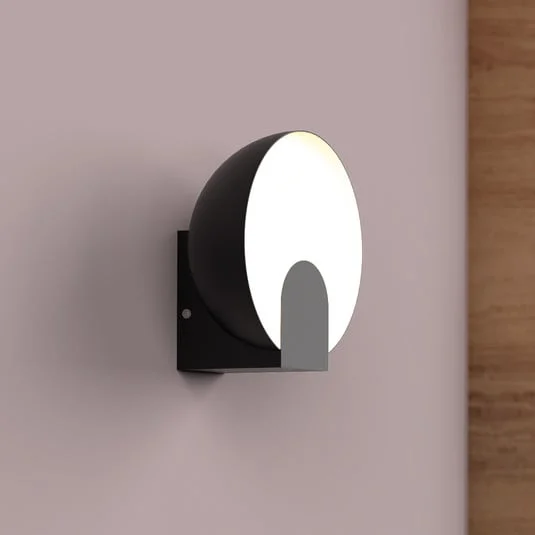 Óculo aplique de pared LED, negro, metal, luz indirecta