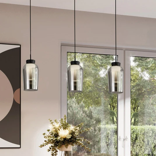 Nora lámpara colgante, negro, cromo, 3 luces, haz, cristal