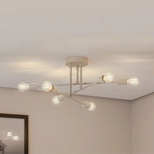 Plafón Flower 177, blanco crema, metal, 6 luces
